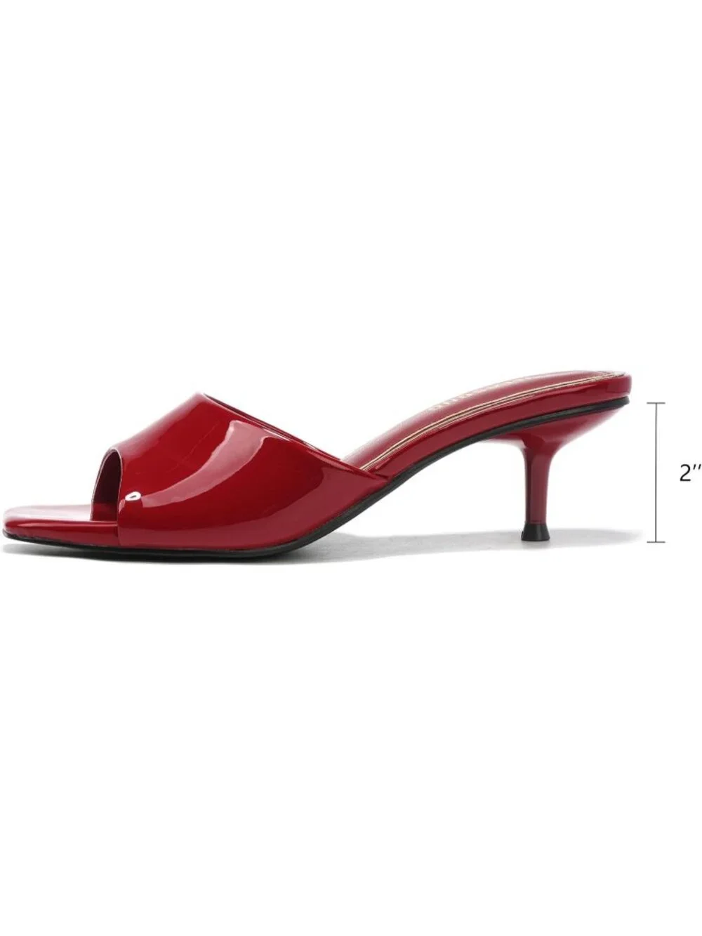 Women's Red Faux Leather Square Open Toe Low Heel Slip On 2 Inch Heeled Sandal